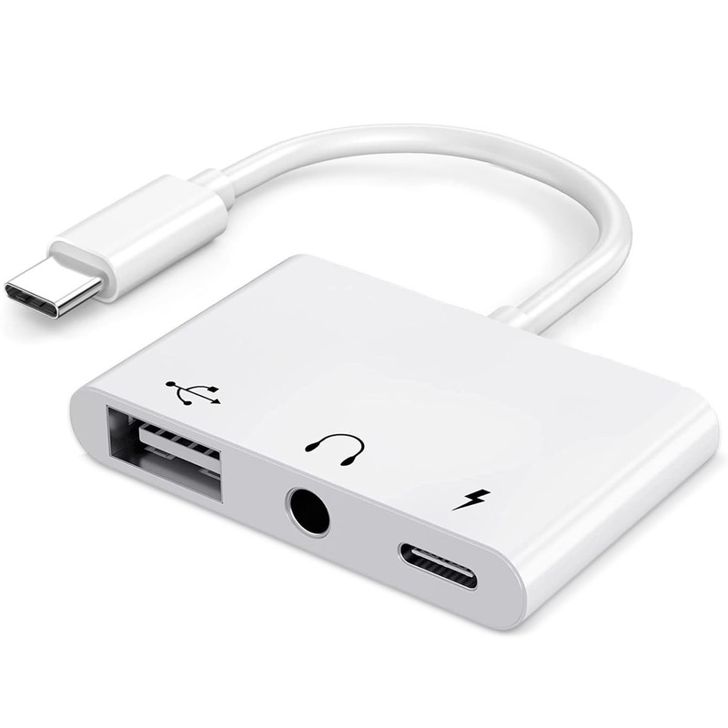 USB C to Adapter, 3 in 1 AUX C Adapter with 3.5mm Headphone White