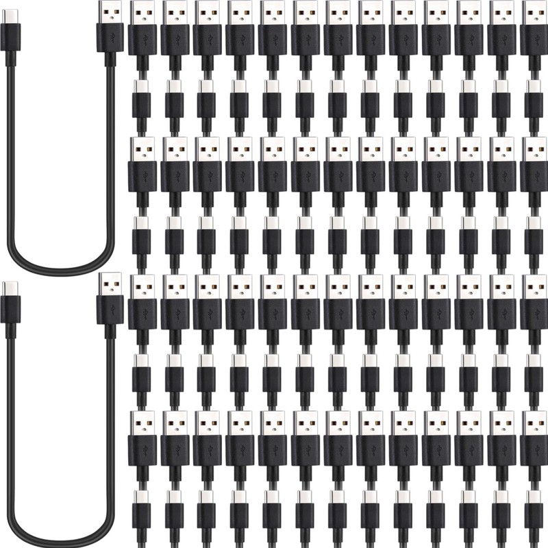 100 Pack USB Type C Cable Bulk Black Fast Charging Cable 3A Charger Cord Comp...