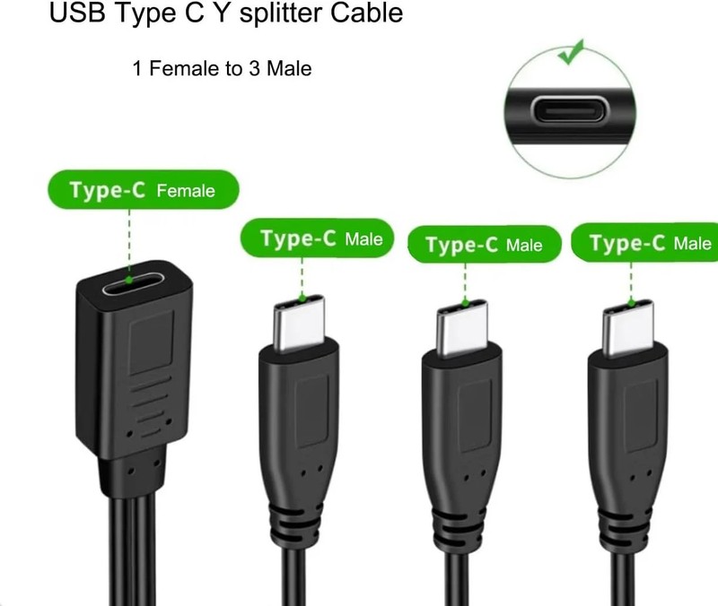 USB C Splitter Charge Cable,1 Feet USB-C Female to 3 x Type C Male Split gallery