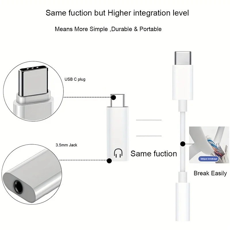 2 Pack USB-C Type C Adapter Port to 3.5MM Aux Audio Jack Earphone Headphone Car gallery