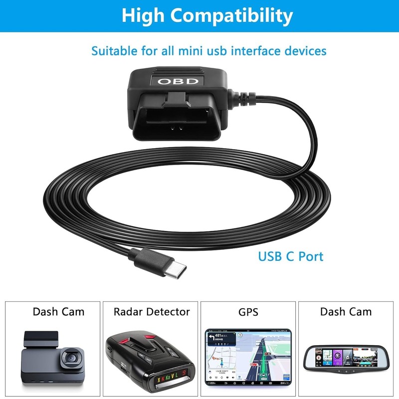OBD Power Cable for Dash Camera to Type C Adapter Hardwire Charger Cable 24 H... gallery