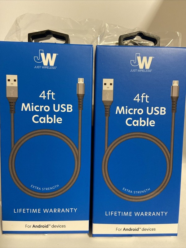 (4)JUST WIRELESS JW 4 FT. MICRO USB CABLE FOR ANDROID DEVICES EXTRA STRENGTH