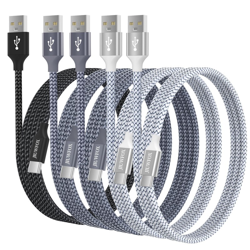 JIUWFOX USB to USB C Cable (5 Pack 3/3/6/6/10 ft) Fast Charging Type C Charger