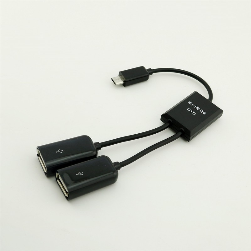 1x 2 in1 Micro USB OTG Hub Extension Adapter For Android Phone & Tablet Black gallery