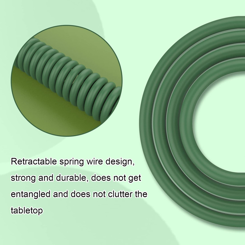 Coiled USB C to A Keyboard Cable TPU Cord Green Spiral Extendable for Gaming and gallery