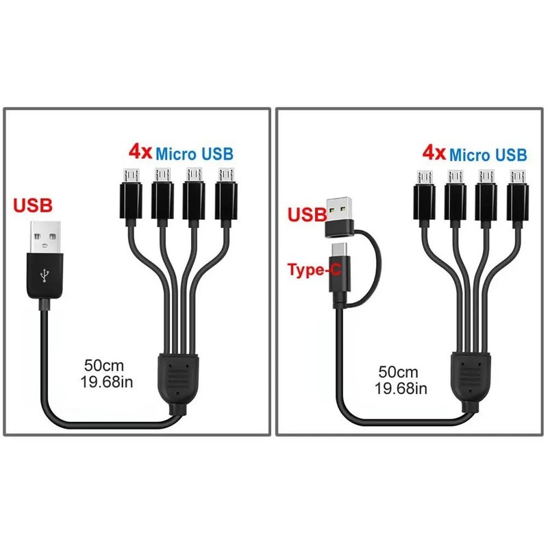 4 in 1 USB A to USB C Multi Charging Cable Micro USB Type C Splitter 5V gallery