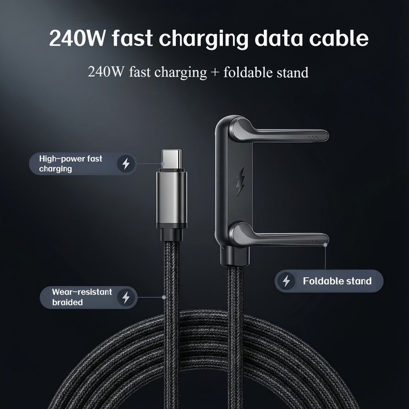 Foldable Heat-Resistant Compact 240W Super Fast Charging 2-in-1 Cable with Stand gallery