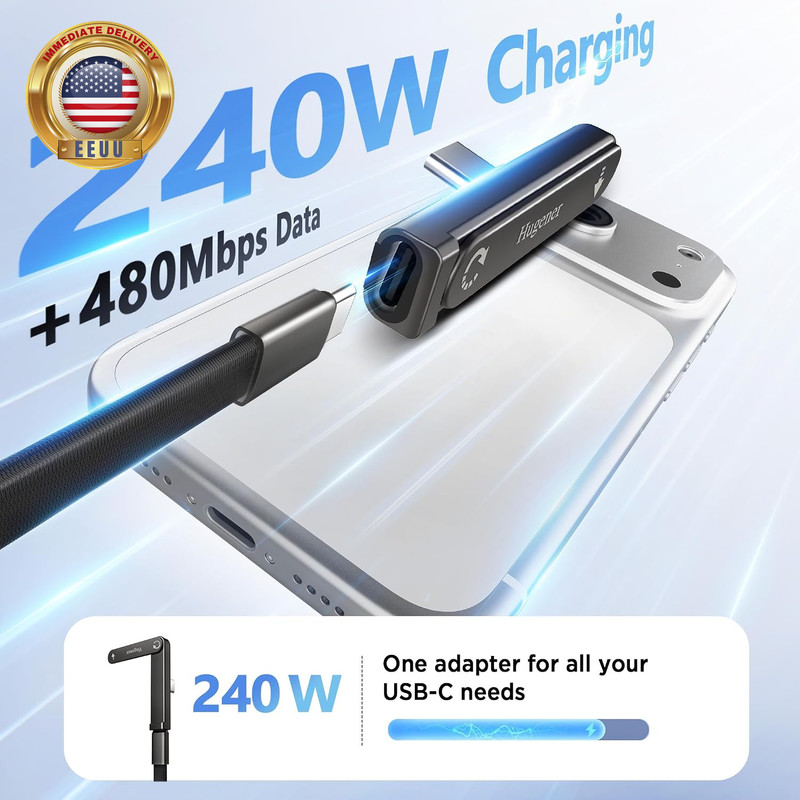 USB C Phone Charging Stand with 5FT Cable Set, 240W Fast Charging Extended Tip S gallery