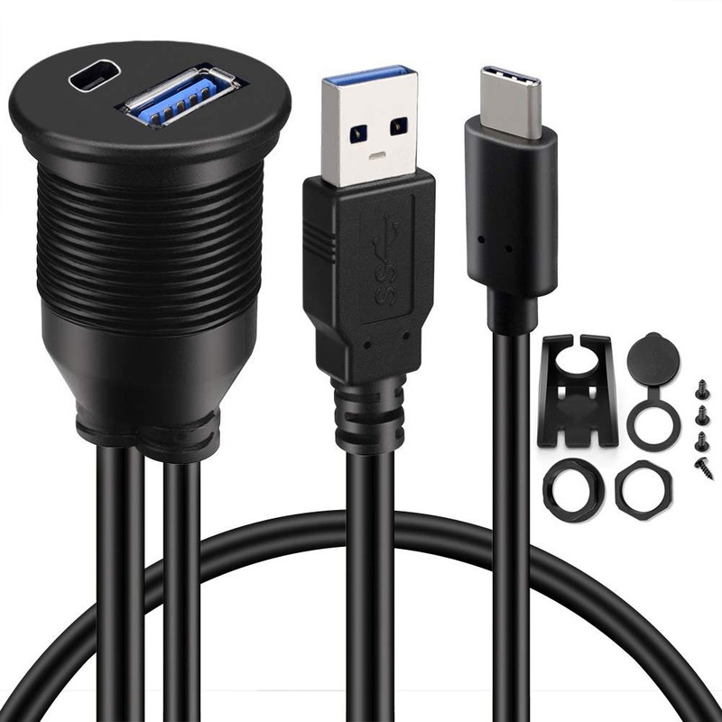 Type C 3.0 and USB 3.0 A Male to Female AUX Car Mount Flush Cable Waterproof …
