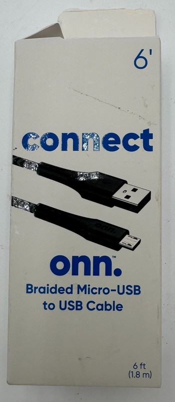 Onn Connect Braided Micro-USB to USB Cable 6 Ft Black NEW Open Box