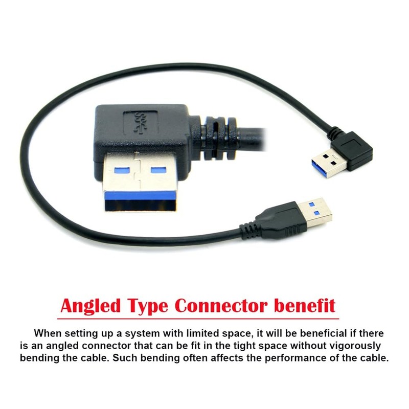 90 Degree Right Angled USB 3.0 Type A Male To Straight Male Data Cable 40cm gallery