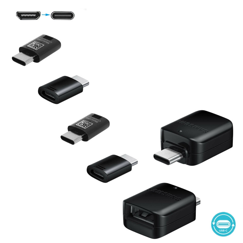 Samsung OEM Micro USB to USB C Adapter 4 Pack + OTG USB C Adapter 2 Pack Black