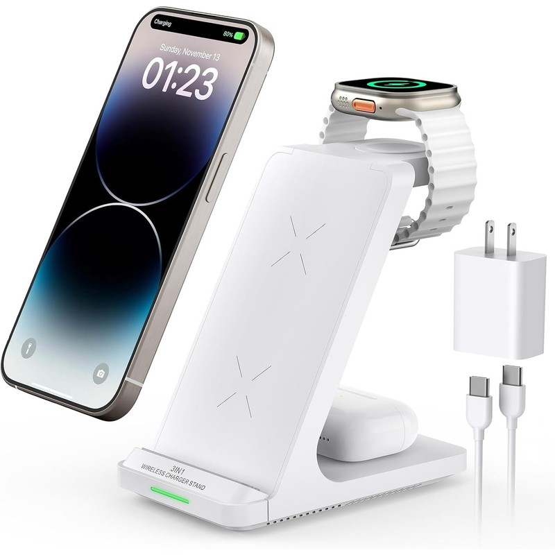 3-in-1 Fast Wireless Charging Station for iPhone Apple Watch AirPods Stand