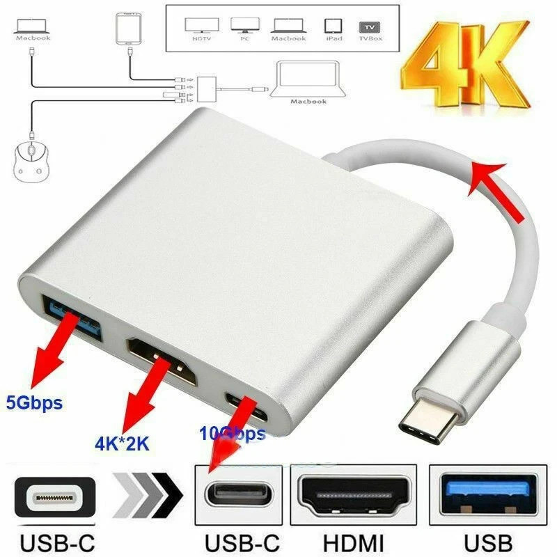 3 In 1 Type C to HDMI HDTV TV Cable Adapter Converter For MacBook Android Phone gallery