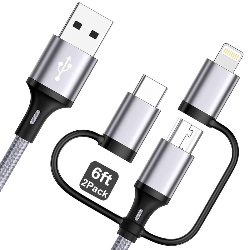 Multi Charging Cable [6ft 2Pack] 3 in 1 USB Charger Cable Nylon Braided Fast Cha