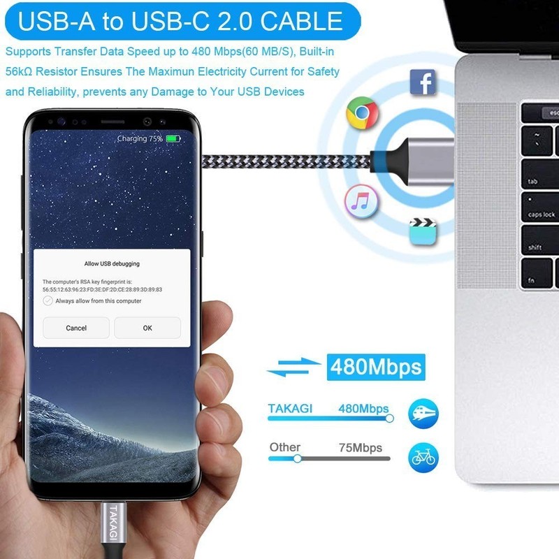 USB C Cable 3 Pack 6FT Fast Charging Nylon Braided USB A to Type C Cord gallery