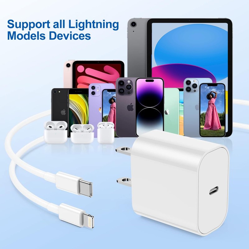 Fast-Charging-Cord [MFi Certified],20W PD USB C Wall Charger and 2-Pack(6ft+1... gallery
