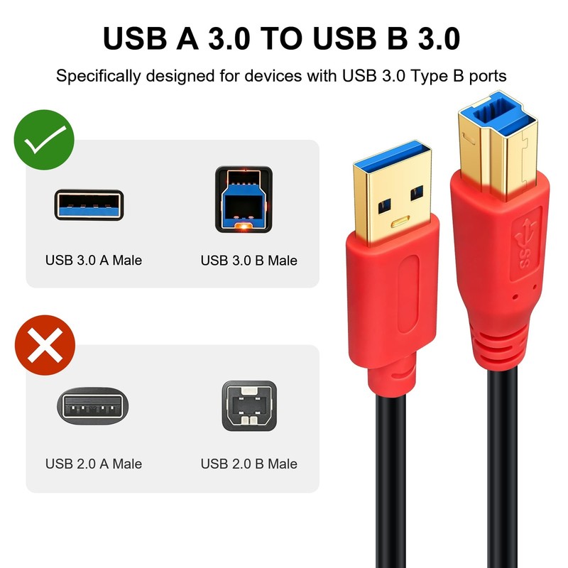 1 FT 0.3M USB 3.0 Type A to B Male Printer Scanner Hard Drive Data Cable gallery