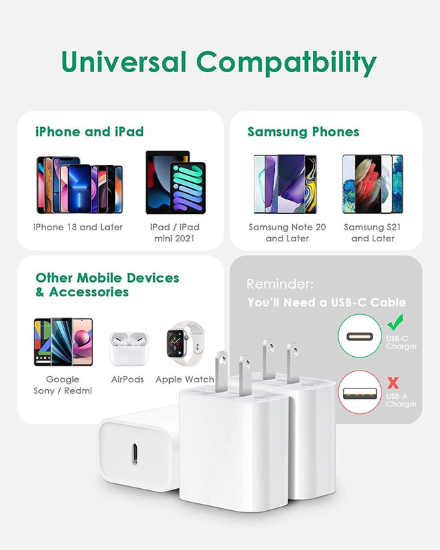 20W USB-C Power Adapter PD Fast Charge Cable For iPhone 14/13/12/11 Pro Max/iPad gallery