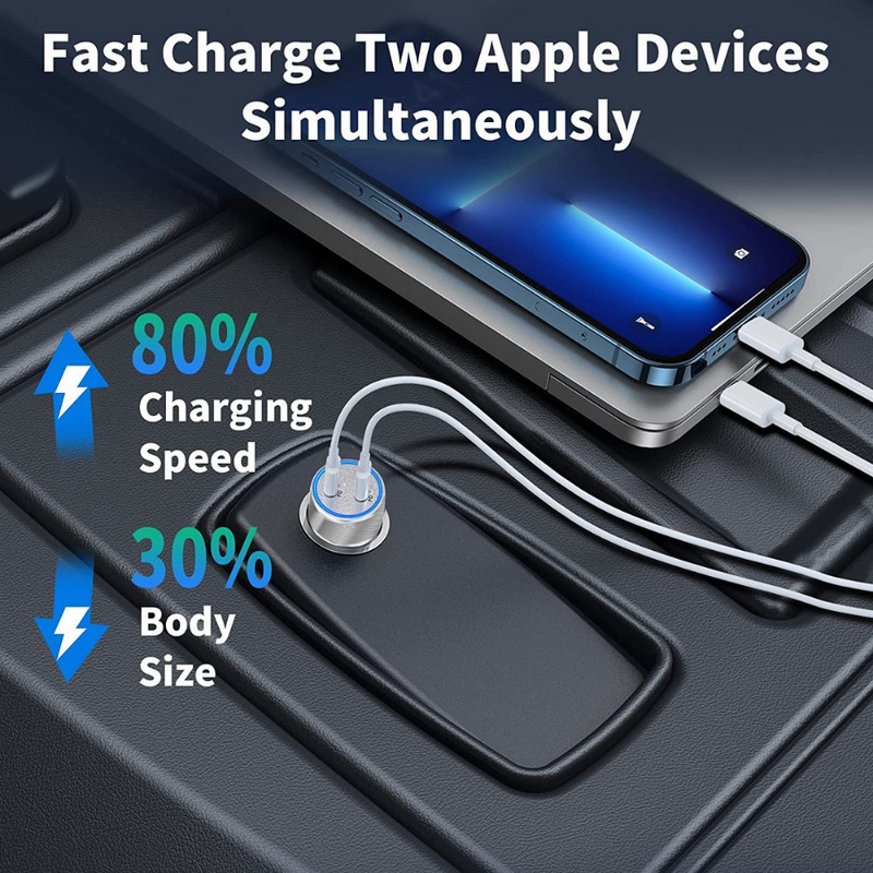 2Pack 40W Fast USB C Car Charger Adapter PD Type C Cable For iPhone 14 13 12 11 gallery