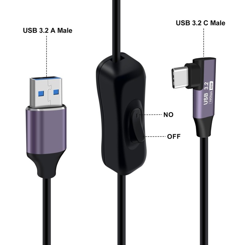USB Type C Cable Switch 90 Degree 3.2 Gen2 10Gbps 3A 60W Tablet SSD Phone 0.6m gallery