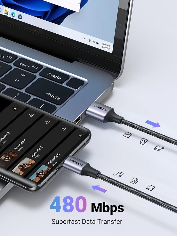 UGREEN USB-A to USB-C Fast Charging Braided Cable, for Apple/Samsung, Black/Gray gallery