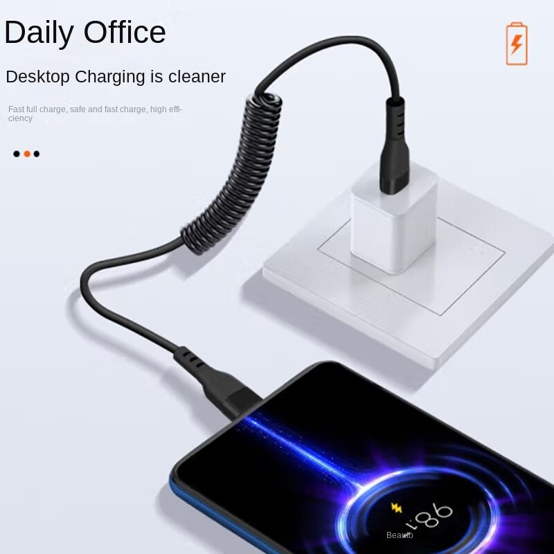 66W 5A Type C To Type C Cable Fast Charging Spring Pull Telescopic Cord Cable gallery
