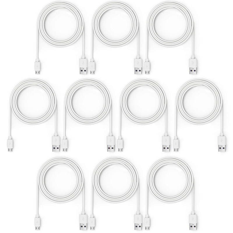10-Pack 6Ft White Micro USB Cables – Bulk Standard Data Transfer & Charging Cord