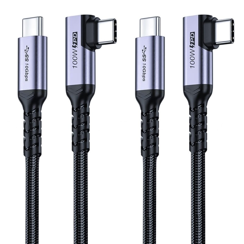 Right Angle USB C 3.1 Data Cable 100W Gen 2 Fast Charging 10Gbps 10FT 2 PCS
