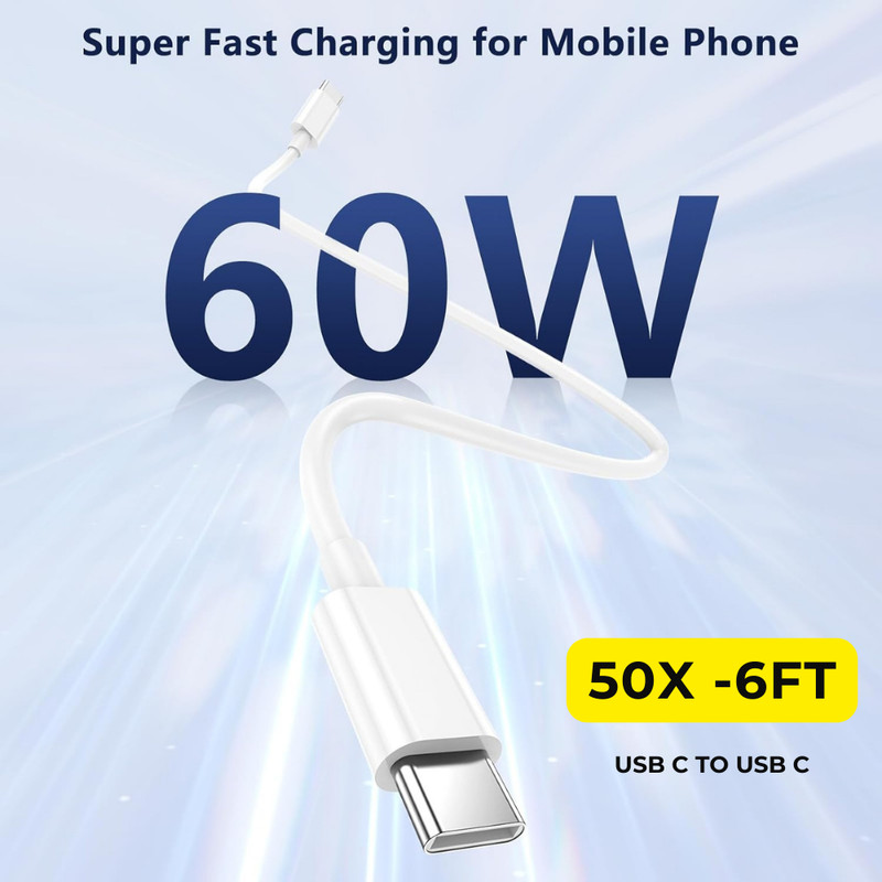 50X 6FT PD 60W USB C to Type C Fast Charging Cable For iPhone15 16e 17 i Pad Lot