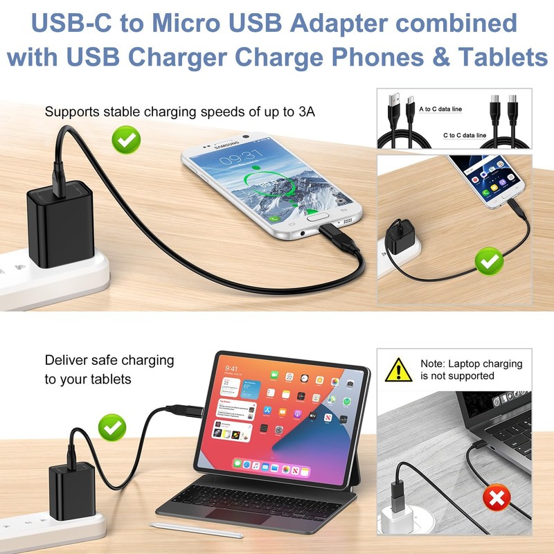 USB-C to Micro USB Adapter, 4Pack Type C Female Male Black gallery