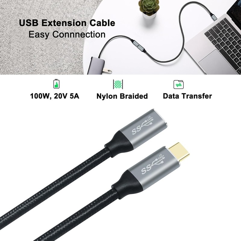 1.5ft USB C Male to Female Cable with 100W Fast Charging & 4K Output gallery
