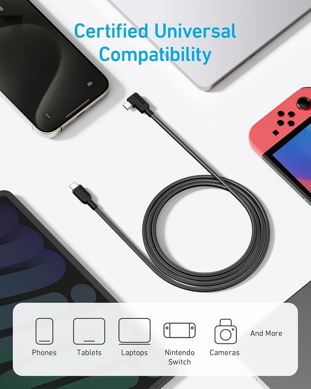Anker USB C to USB C Right Angle Cable, 240W 90 Degree Type-C Braided Charging C gallery