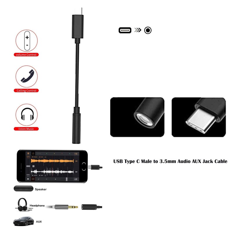 USB-C to 3.5 mm Headphone Audio Female Jack Aux Adapter for iPhone 15 Pro