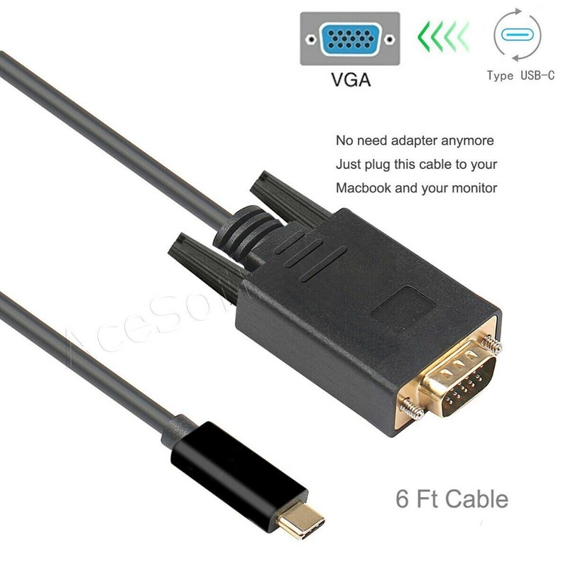 USB-C Type C to VGA Male Adapter Cable 6ft for Samsung Galaxy S20+ Plus SM-G986U