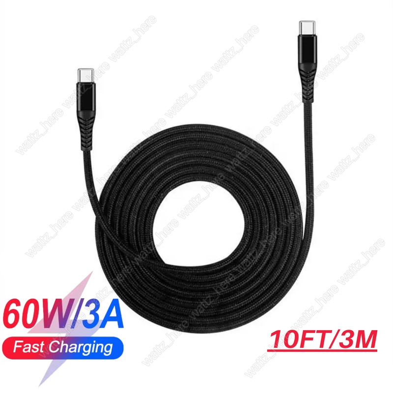 60W USB C to C Cable Fast Charge PD Nylon Cord 10FT for iPhone15 Pro Max Samsung