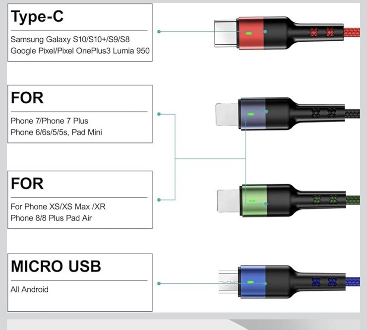 3 X Multi Charging Cable Usams 2Pack 4Ft 4 In 1 Nylon Braided Usb Fast Cha gallery