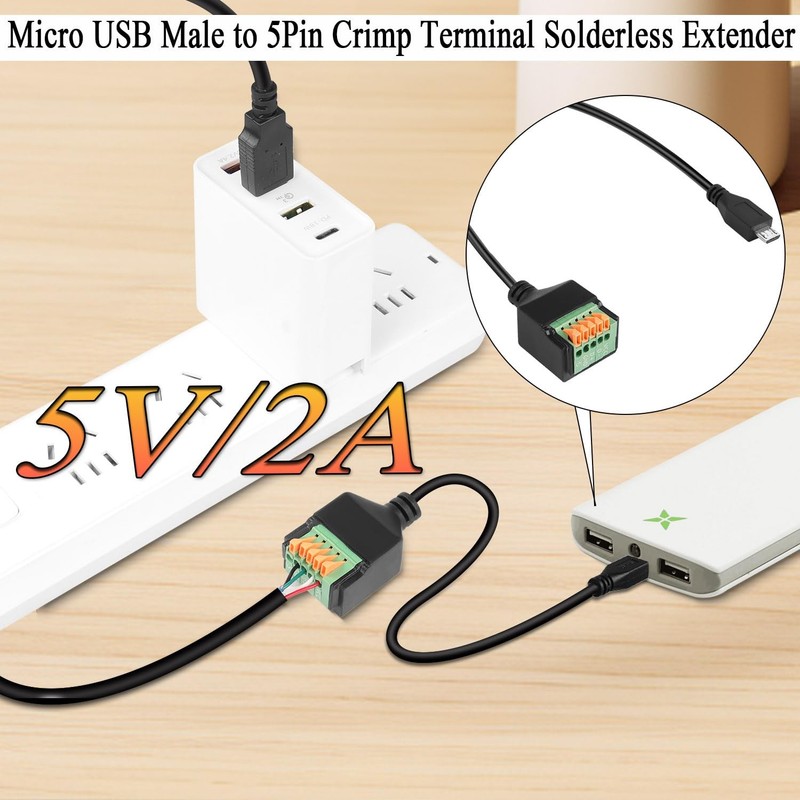 30cm/11.8in Micro USB Male 5Pin Spring Crimp Terminal Solderless Adapter gallery