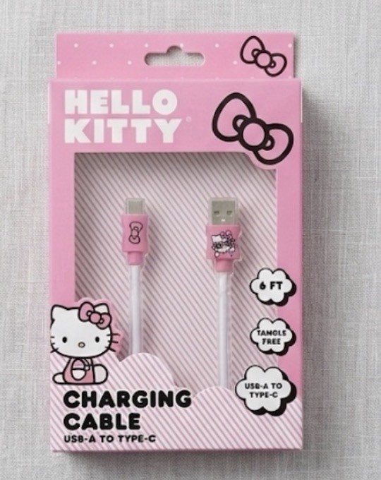 Hello Kitty USB A to USB C 6FT Charging Cable Tangle Free Color Pink Brand New gallery