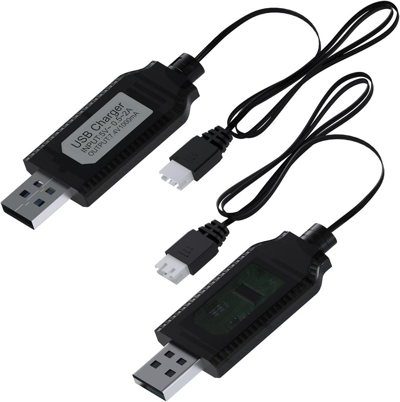 USB Charger Cable for 7.4V LiPo Li-Ion Batteries, USB to XH-3P