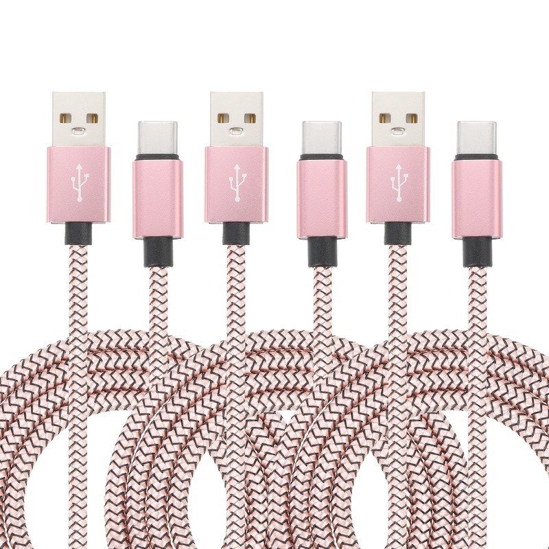9.84ft USB Type C Charger Cable 3pcs 2.4A Type-C Braided Charging Data Cord Pink