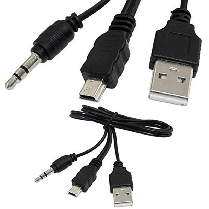 2 Pack Mini USB Audio Cable with USB 2.0 Charging Power Supply Cord to Mini B Ma