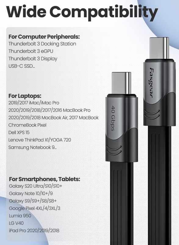 Flat USB C Cable 6-inch, 40Gbps Transfer Rate for Tablets & Personal Computers gallery