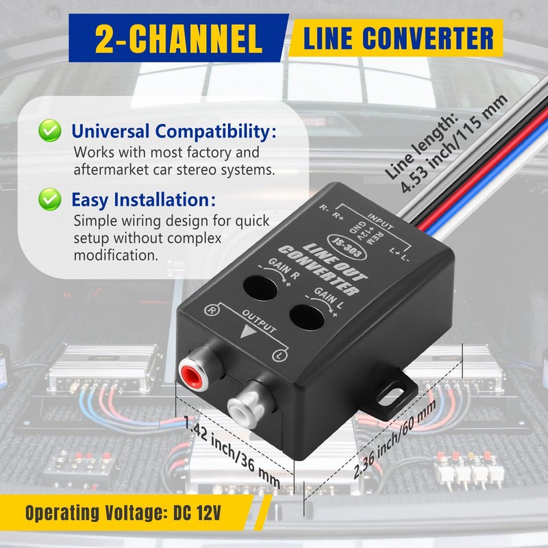 Car Audio Line Output Converter, Includes 3.5mm Jack Port Universal Bass Knob... gallery