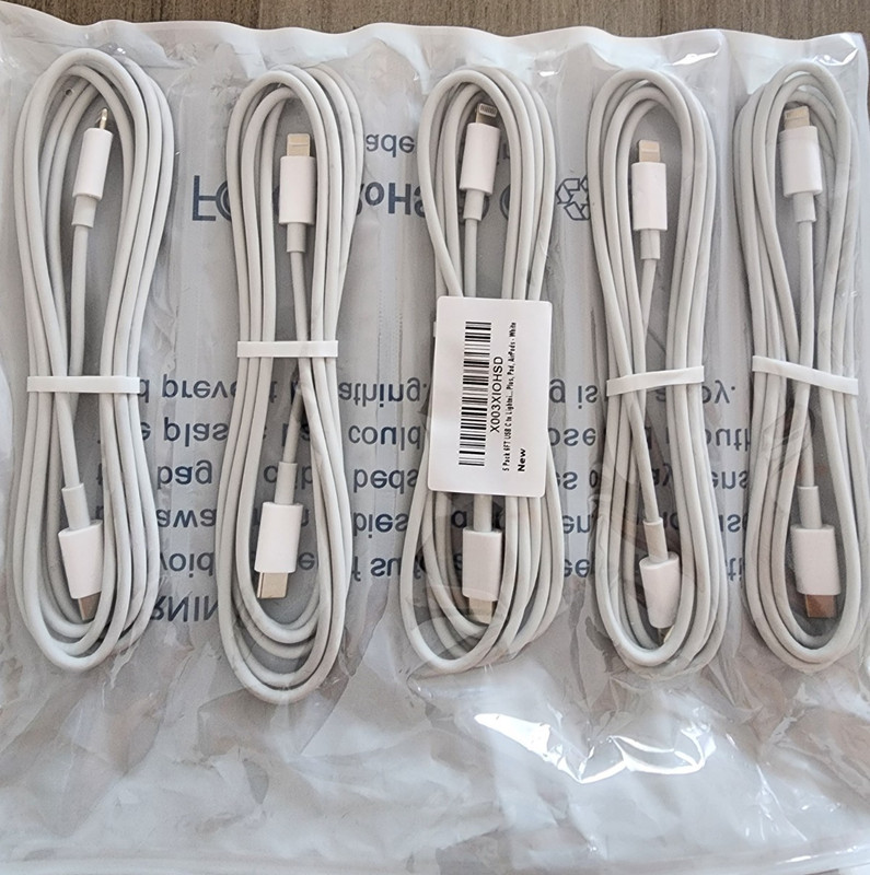 5 Pack 6Ft Apple MFI Certified White USB-C to Lightning Charging Cable