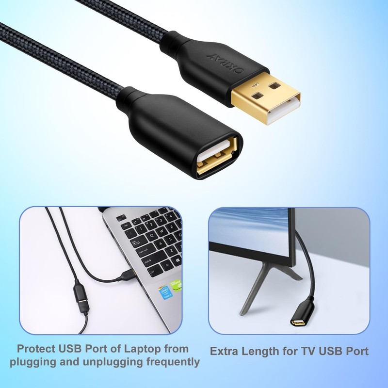 OKRAY USB Extension Cable 5-Pack, 6FT Nylon Braided USB 2.0 Extension Cables ... gallery