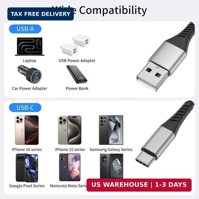 6 inch Short USB C Cable, 3 Pack 0.5ft USB to USB C Cable, 6inch iPhone Charger gallery