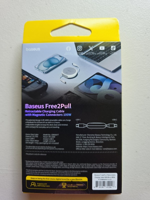 Baseus Free2Pull 100W Retractable USB-C Charging Cable w/ Magnetic Connectors gallery