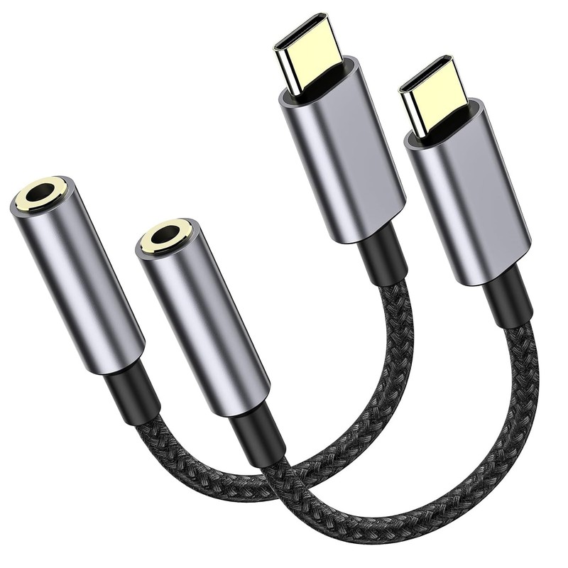 USB C to 3.5mm Headphone Jack Adapter 2 Pack HiFi Audio Dongle Type C to Aux