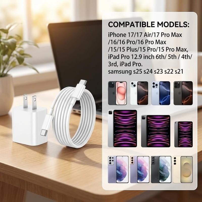 IPhone 17 16 15 Charger Fast Charging,2Pack 20W Apple iPad USB C Wall Bl gallery